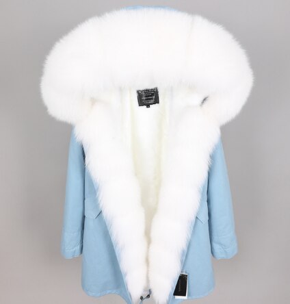 2019 women's clothing winter thick streetwear fox fur collar with faux fur liner long parka warm winter jacket real fur coat