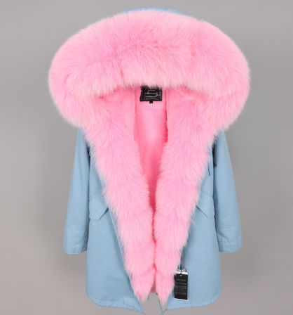 2019 women's clothing winter thick streetwear fox fur collar with faux fur liner long parka warm winter jacket real fur coat