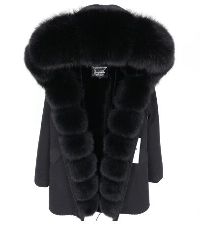 2019 women's clothing winter thick streetwear fox fur collar with faux fur liner long parka warm winter jacket real fur coat