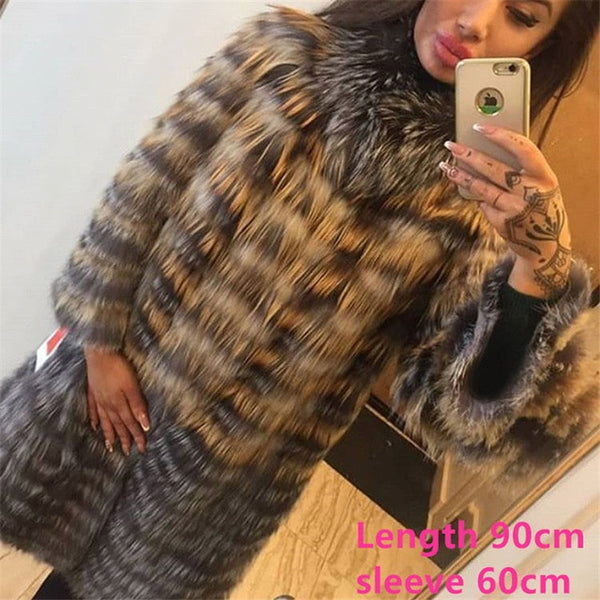 2019 New Women Long Real Sliver Fox Fur Coat Stand Collar Pelt Fur Natural Coat Women Fox Jacket Genuine Winter Fashion FC-144