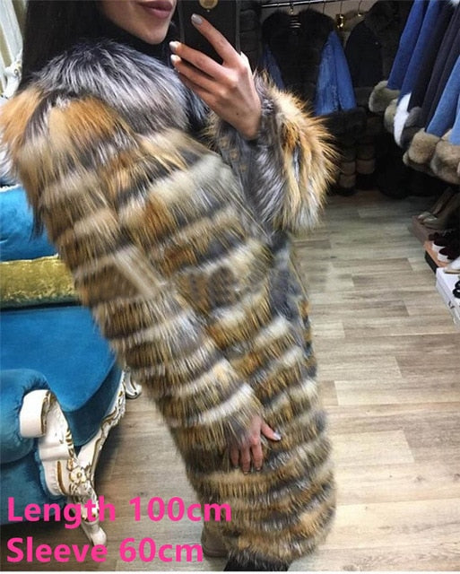 2019 New Women Long Real Sliver Fox Fur Coat Stand Collar Pelt Fur Natural Coat Women Fox Jacket Genuine Winter Fashion FC-144