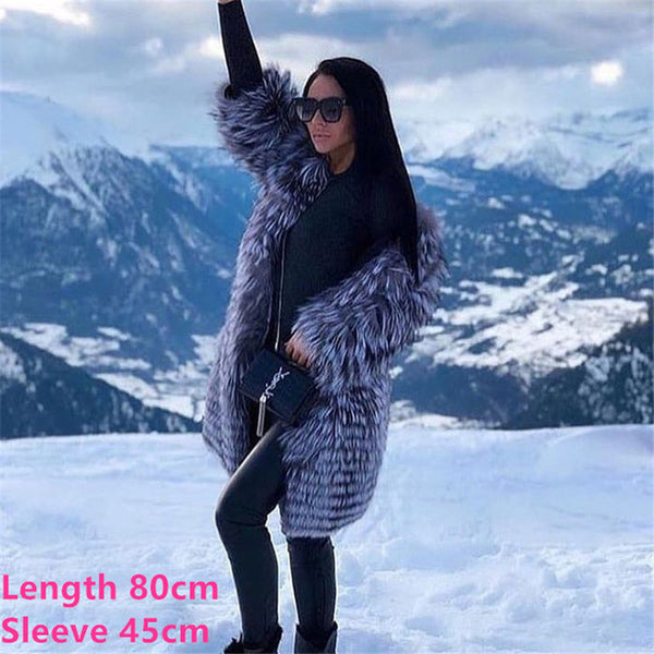 2019 New Women Long Real Sliver Fox Fur Coat Stand Collar Pelt Fur Natural Coat Women Fox Jacket Genuine Winter Fashion FC-144