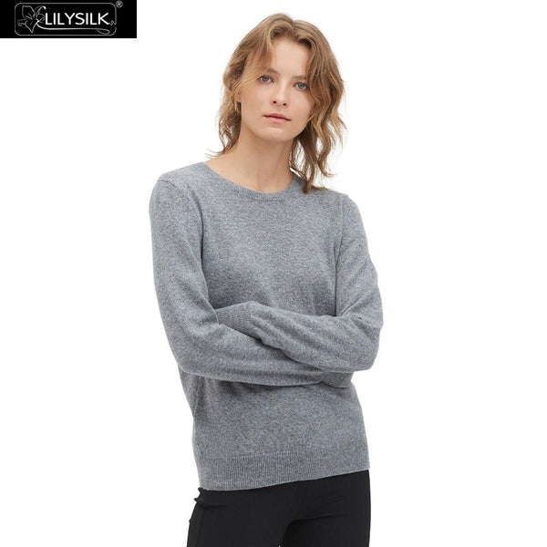 LilySilk Cashmere Sweater knitted Crop Wool Basic Style Round Collar Adopts Grade A Skin-friendly Women Winter New Free Shipping