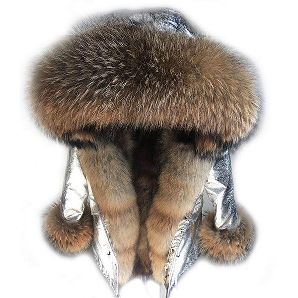 2019 New Winter Women Large Raccoon Fur Collar Hooded  Real Fox Fur Liner Coat Black Army Green Parkas  Outwear Winter Jacket