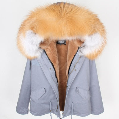 NEW 2019 real raccoon fur collar hooded winter jacket women parka fur coat fashion Thick Warm Streetwear