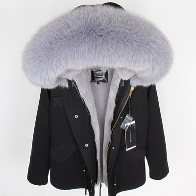 NEW 2019 real raccoon fur collar hooded winter jacket women parka fur coat fashion Thick Warm Streetwear