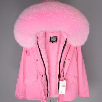 NEW 2019 real raccoon fur collar hooded winter jacket women parka fur coat fashion Thick Warm Streetwear
