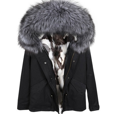NEW 2019 real raccoon fur collar hooded winter jacket women parka fur coat fashion Thick Warm Streetwear