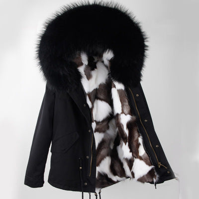 NEW 2019 real raccoon fur collar hooded winter jacket women parka fur coat fashion Thick Warm Streetwear