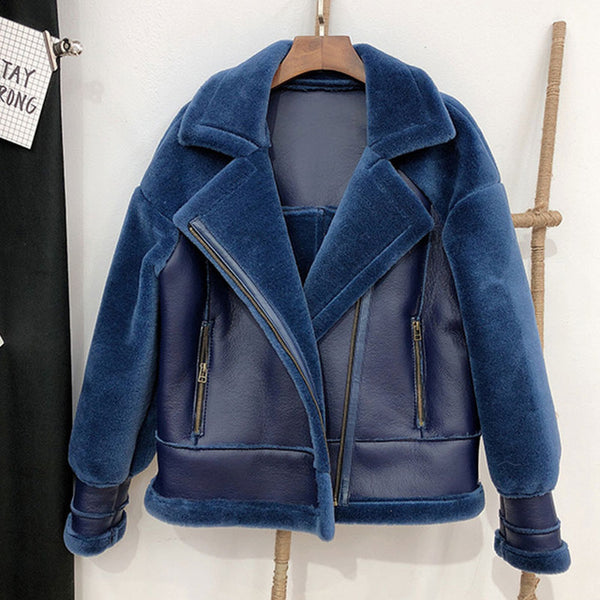 Winter short jacket Genuine Fur Coat 100% Wool Jackets Rose Suede Short Clothes Female Beige Double-faced Cool Overcoat Real Fur