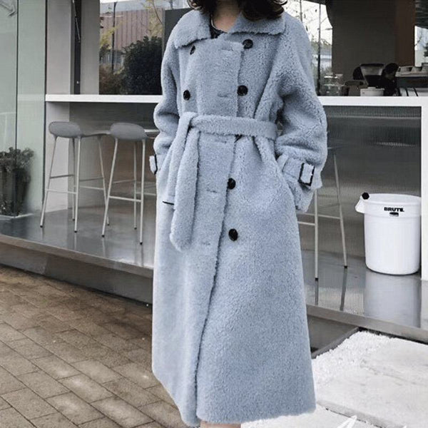 Women 2019 Winter Real Sheep Shearing Fur Jacket Female Plush Thick Warm Natural Lamb Fur Wool Long Coat Oversize Overcoat K293