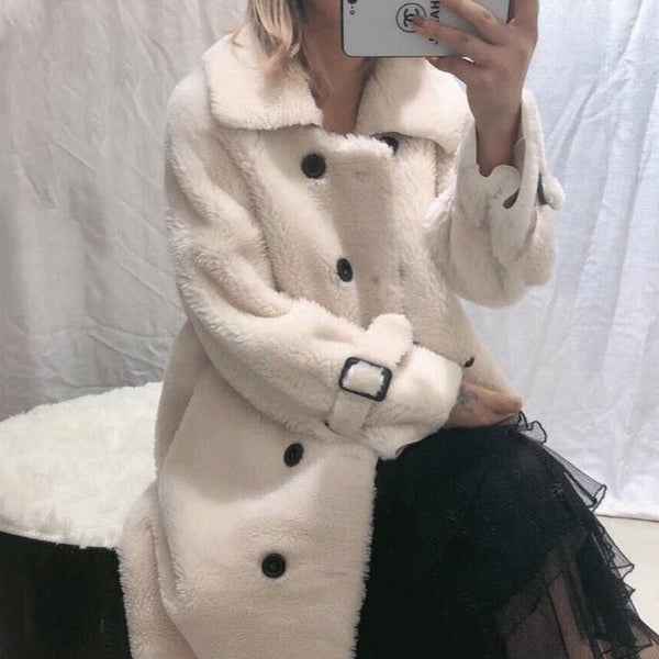 Women 2019 Winter Real Sheep Shearing Fur Jacket Female Plush Thick Warm Natural Lamb Fur Wool Long Coat Oversize Overcoat K293