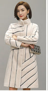 2019 New Striped Coat Mouton Coat for Woman female tonfur Fur Coat Women's winter jackets real fur 100% wool fur coats HF468