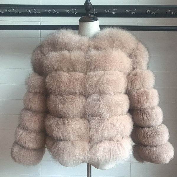 2019 55CM Real Fox Fur Coat Women Warm Real Fox Fur Coat Short Slim Winter Genuine Fur Jacket Fashion Outwear Luxury Natural Fox