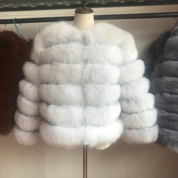 2019 55CM Real Fox Fur Coat Women Warm Real Fox Fur Coat Short Slim Winter Genuine Fur Jacket Fashion Outwear Luxury Natural Fox