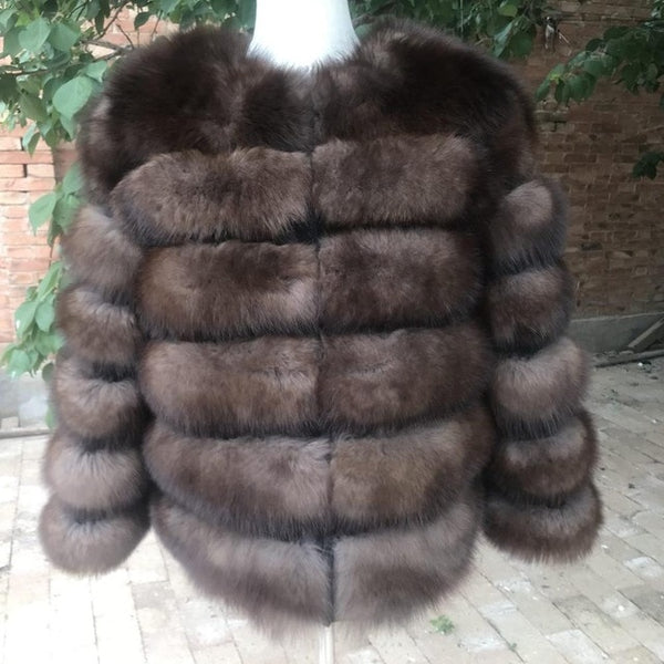 2019 55CM Real Fox Fur Coat Women Warm Real Fox Fur Coat Short Slim Winter Genuine Fur Jacket Fashion Outwear Luxury Natural Fox