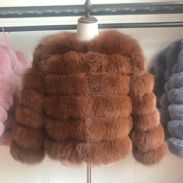 2019 55CM Real Fox Fur Coat Women Warm Real Fox Fur Coat Short Slim Winter Genuine Fur Jacket Fashion Outwear Luxury Natural Fox