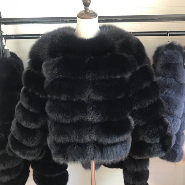 2019 55CM Real Fox Fur Coat Women Warm Real Fox Fur Coat Short Slim Winter Genuine Fur Jacket Fashion Outwear Luxury Natural Fox