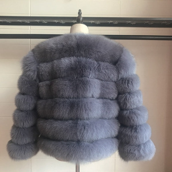 2019 55CM Real Fox Fur Coat Women Warm Real Fox Fur Coat Short Slim Winter Genuine Fur Jacket Fashion Outwear Luxury Natural Fox