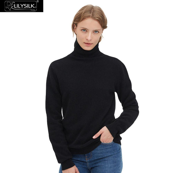 LilySilk Sweater Pure Cashmere Turtleneck Long Sleeve Crew Neck Pullover Soft Lightweight Winter Women New Free Shipping