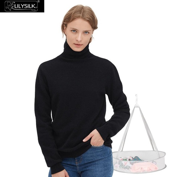 LilySilk Sweater Pure Cashmere Turtleneck Long Sleeve Crew Neck Pullover Soft Lightweight Winter Women New Free Shipping