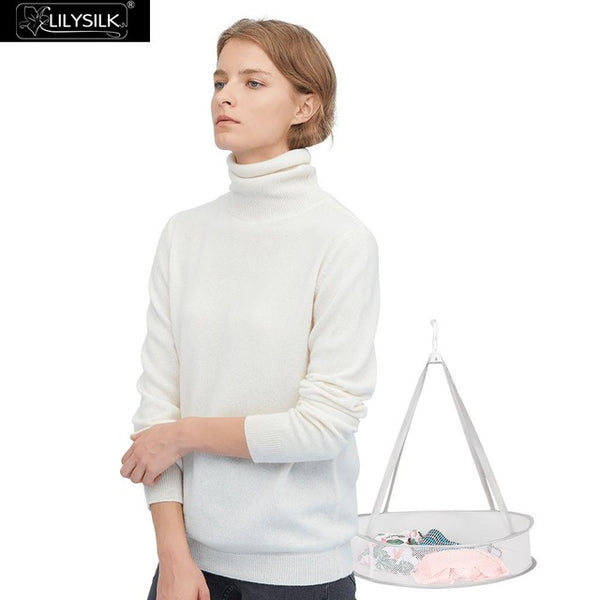 LilySilk Sweater Pure Cashmere Turtleneck Long Sleeve Crew Neck Pullover Soft Lightweight Winter Women New Free Shipping