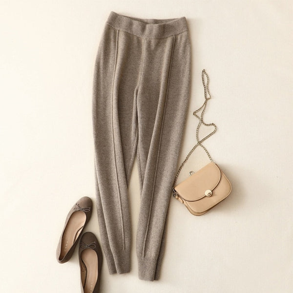 Women Pant 2019 Autumn Winter 100% Cashmere Trousers Women High Waist Long Straight Pencil Pants Knitted Cosy Jogger Pants Women