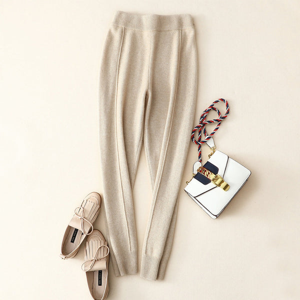 Women Pant 2019 Autumn Winter 100% Cashmere Trousers Women High Waist Long Straight Pencil Pants Knitted Cosy Jogger Pants Women