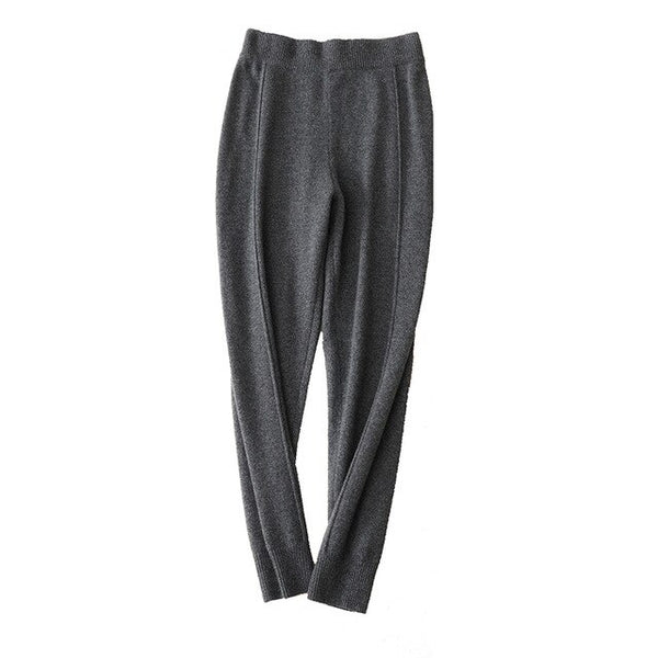 Women Pant 2019 Autumn Winter 100% Cashmere Trousers Women High Waist Long Straight Pencil Pants Knitted Cosy Jogger Pants Women