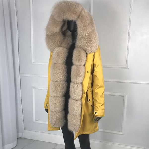 parka with fox fur big large fox fur collar and liner rabbit fur thick warm fashion new Detachable Casual style natural fur coat