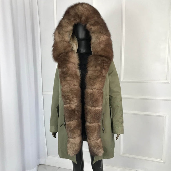 parka with fox fur big large fox fur collar and liner rabbit fur thick warm fashion new Detachable Casual style natural fur coat