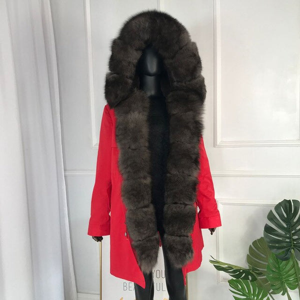 parka with fox fur big large fox fur collar and liner rabbit fur thick warm fashion new Detachable Casual style natural fur coat