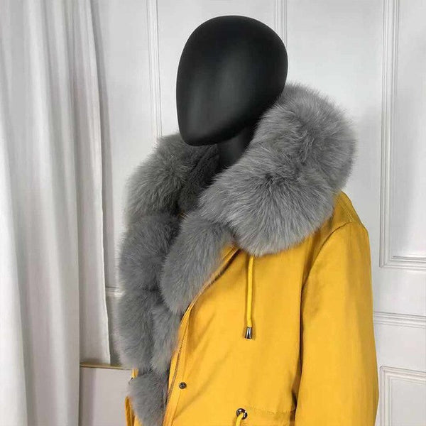 parka with fox fur big large fox fur collar and liner rabbit fur thick warm fashion new Detachable Casual style natural fur coat