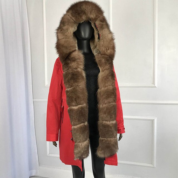 parka with fox fur big large fox fur collar and liner rabbit fur thick warm fashion new Detachable Casual style natural fur coat