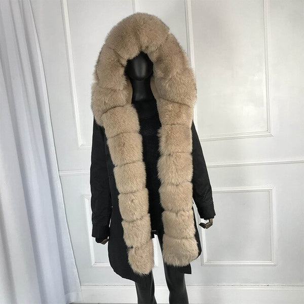 parka with fox fur big large fox fur collar and liner rabbit fur thick warm fashion new Detachable Casual style natural fur coat
