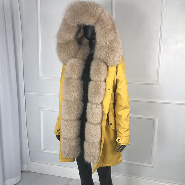parka with fox fur big large fox fur collar and liner rabbit fur thick warm fashion new Detachable Casual style natural fur coat