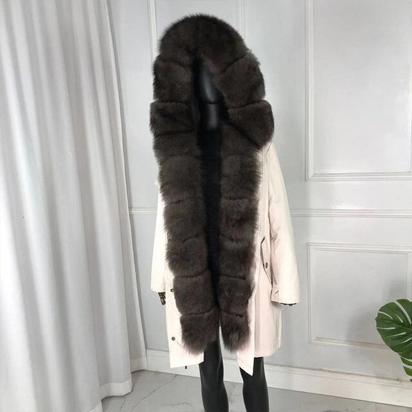 parka with fox fur big large fox fur collar and liner rabbit fur thick warm fashion new Detachable Casual style natural fur coat