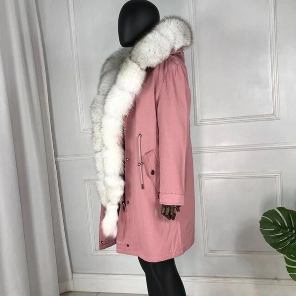 parka with fox fur big large fox fur collar and liner rabbit fur thick warm fashion new Detachable Casual style natural fur coat