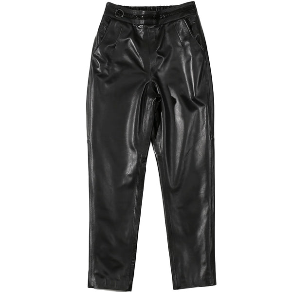 2019 Autumn Leather Pants Women Plus Size Black Streetwear Long Pants Ladies High Waist Elastic Real Leather Trousers Female