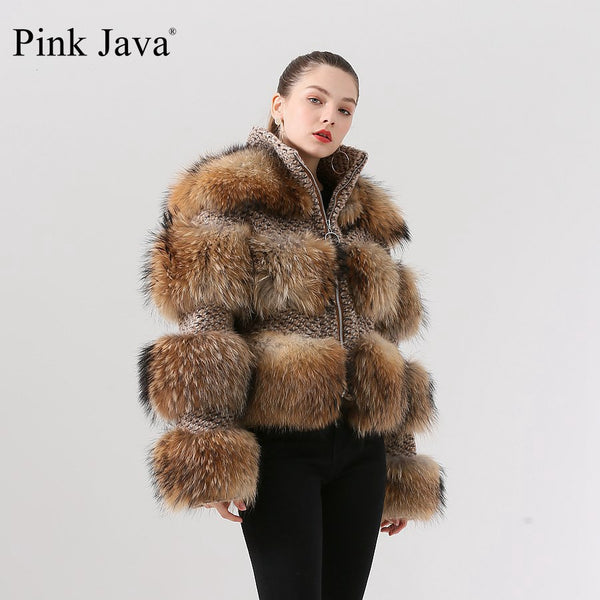 Ppink java QC19017  real fur coat women winter fashion jacket real raccoon fur coat  new available