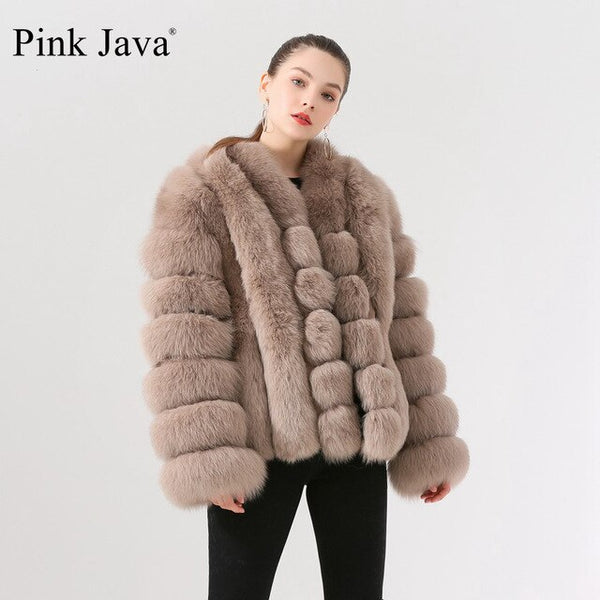 pink java QC19061  new arrival hot sale  real fox fur coat natural fox fur coat  jacket long coat women  coat winter thick fur