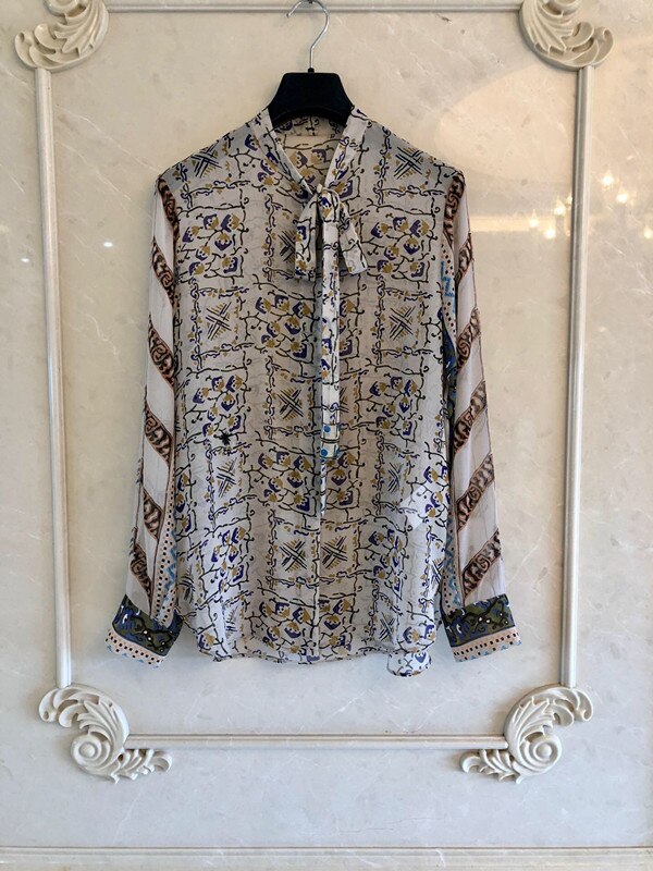 2019 women ladies women print silk blouse shirt top