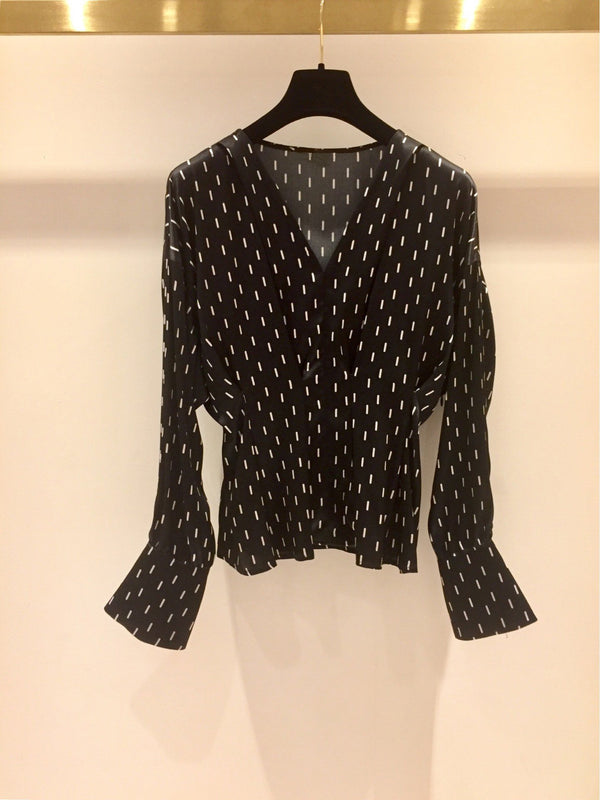 2019 new ladies fashion long-sleeved sexy casual silk top 1015
