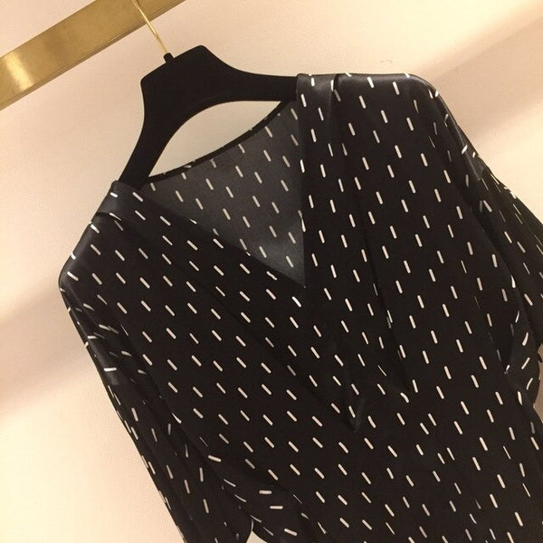 2019 new ladies fashion long-sleeved sexy casual silk top 1015