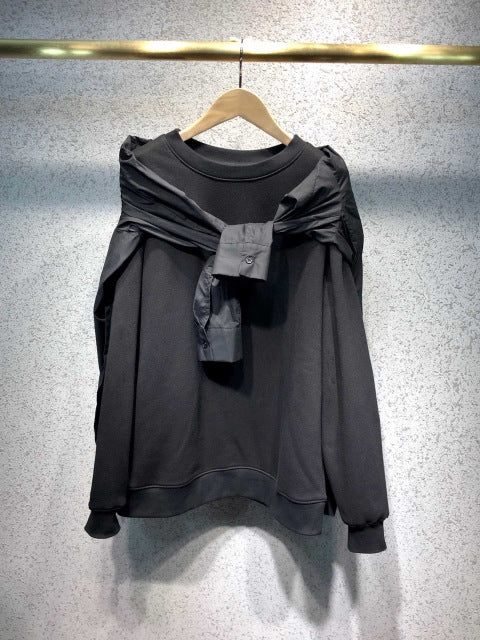 2019 new ladies fashion long-sleeved sexy sweater stitching lapel shirt 1007
