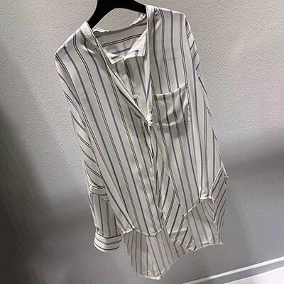 Womens High Quality Chiffon Blouses V-Neck Striped Long Sleeve Casual Tops Blouse Office Lady Hot Sales