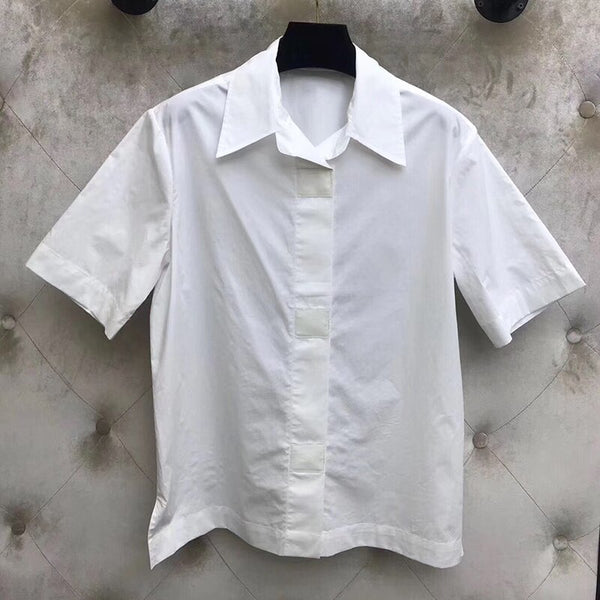 Brand Women Shirt 2019 Spring Summer Female Blouses Short Sleeve Solid Blouse with Turn-down Collar Famous Shirt Casual