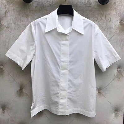 Brand Women Shirt 2019 Spring Summer Female Blouses Short Sleeve Solid Blouse with Turn-down Collar Famous Shirt Casual