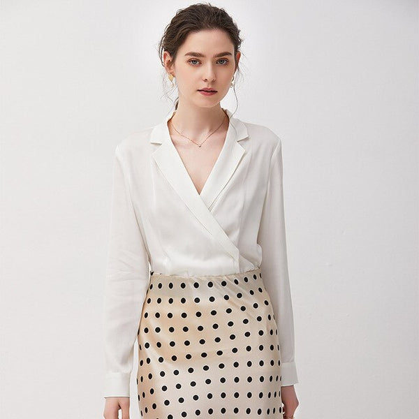 19m heavy double Shuang silk shirt female 2019 spring new silk satin suit collar shirt women