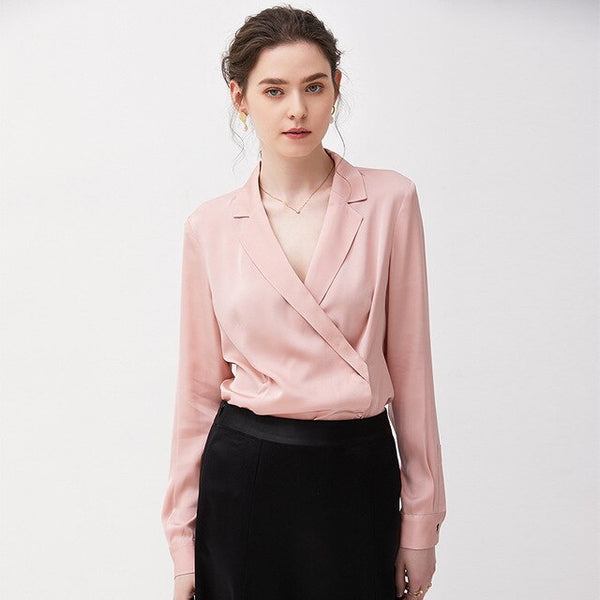 19m heavy double Shuang silk shirt female 2019 spring new silk satin suit collar shirt women